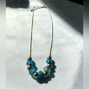 Blue Glass beads rope chain necklace